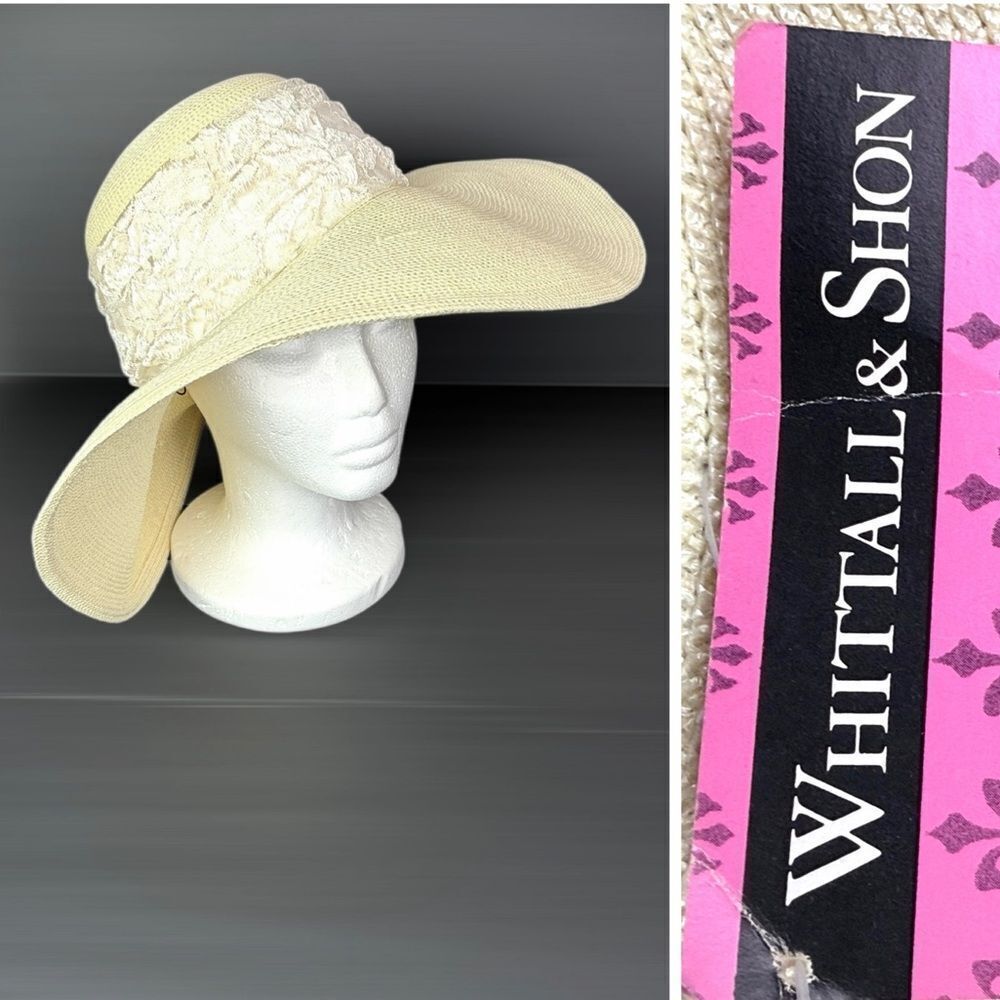 Whittall & Shon Wide Brim Straw Hat Lace Knotted Wrap Summer Derby Garden Party